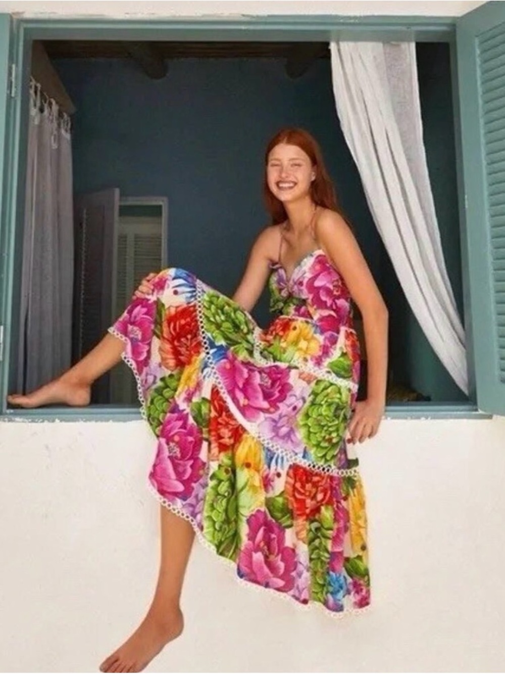 FARM Rio Chita Multicolor Floral Tiered Sundress - Rainbow NWT